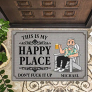 Top Market,Humorous,Old Couples,Gift For Couples,Vector - This Is Our Happy Place Retro Cartoon Couple - Personalized Doormat