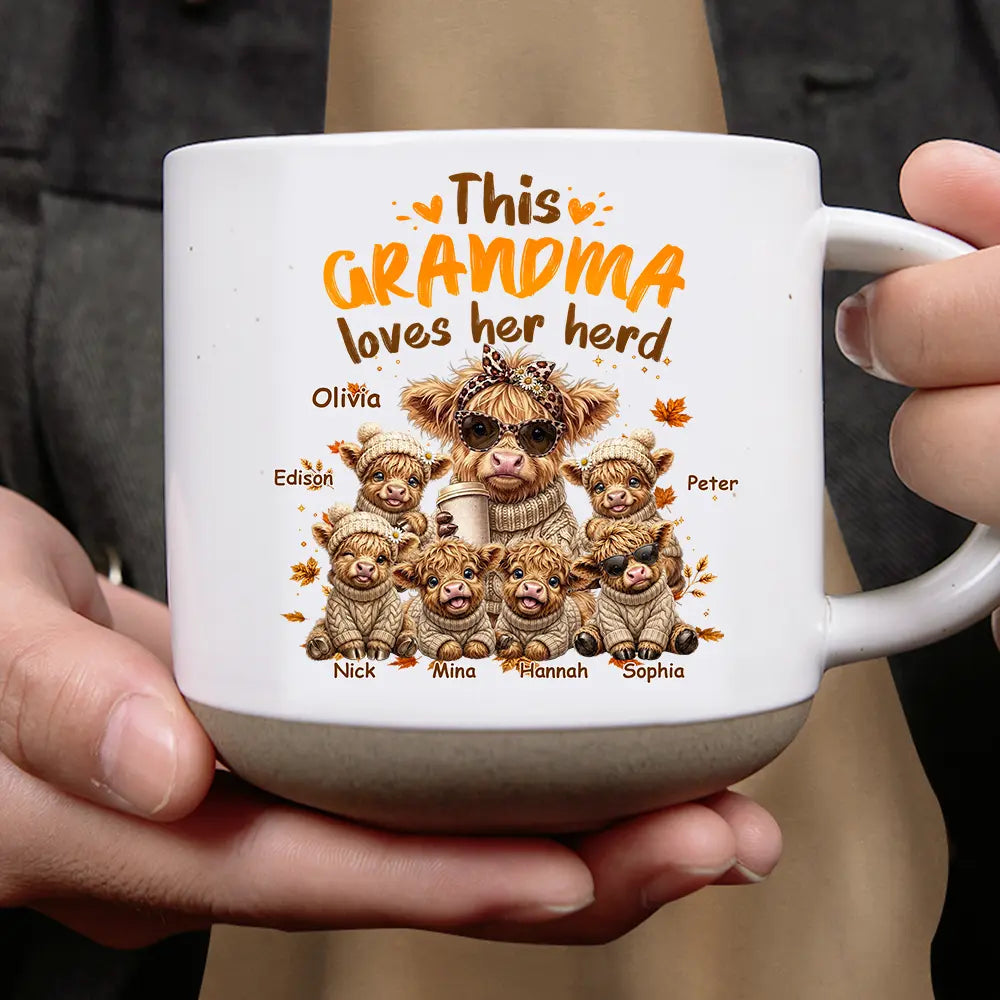 Gift For Grandchildren,Gift For Grandkids,Gift For Grandma,Cozy,Grandma - Grandkids,Icon - This Grandma Loves Her Herd - Personalized Pottery Mug