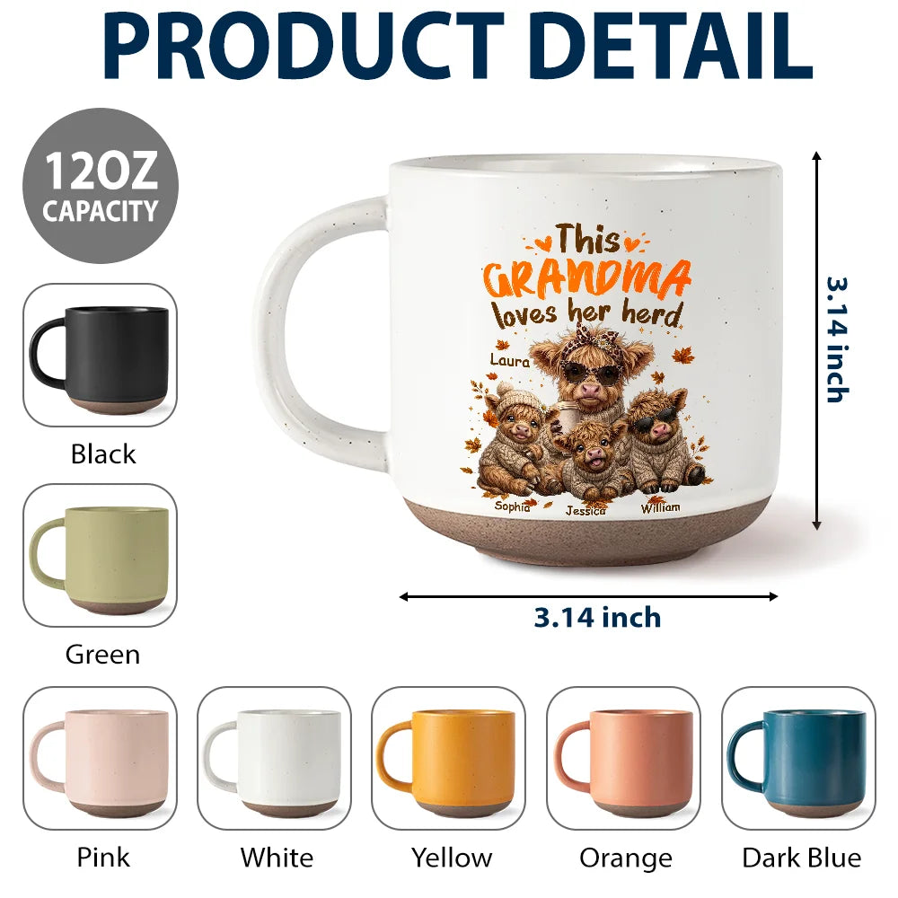 Gift For Grandchildren,Gift For Grandkids,Gift For Grandma,Cozy,Grandma - Grandkids,Icon - This Grandma Loves Her Herd - Personalized Pottery Mug