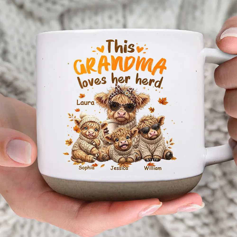 Gift For Grandchildren,Gift For Grandkids,Gift For Grandma,Cozy,Grandma - Grandkids,Icon - This Grandma Loves Her Herd - Personalized Pottery Mug