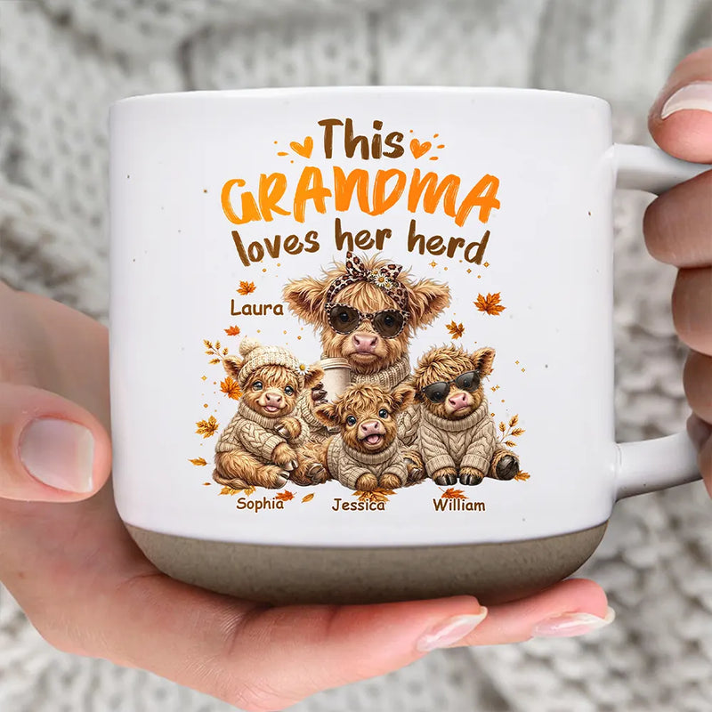 Gift For Grandchildren,Gift For Grandkids,Gift For Grandma,Cozy,Grandma - Grandkids,Icon - This Grandma Loves Her Herd - Personalized Pottery Mug