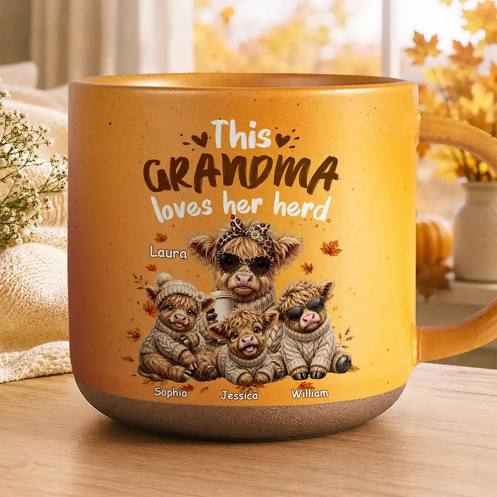 Gift For Grandchildren,Gift For Grandkids,Gift For Grandma,Cozy,Grandma - Grandkids,Icon - This Grandma Loves Her Herd - Personalized Pottery Mug