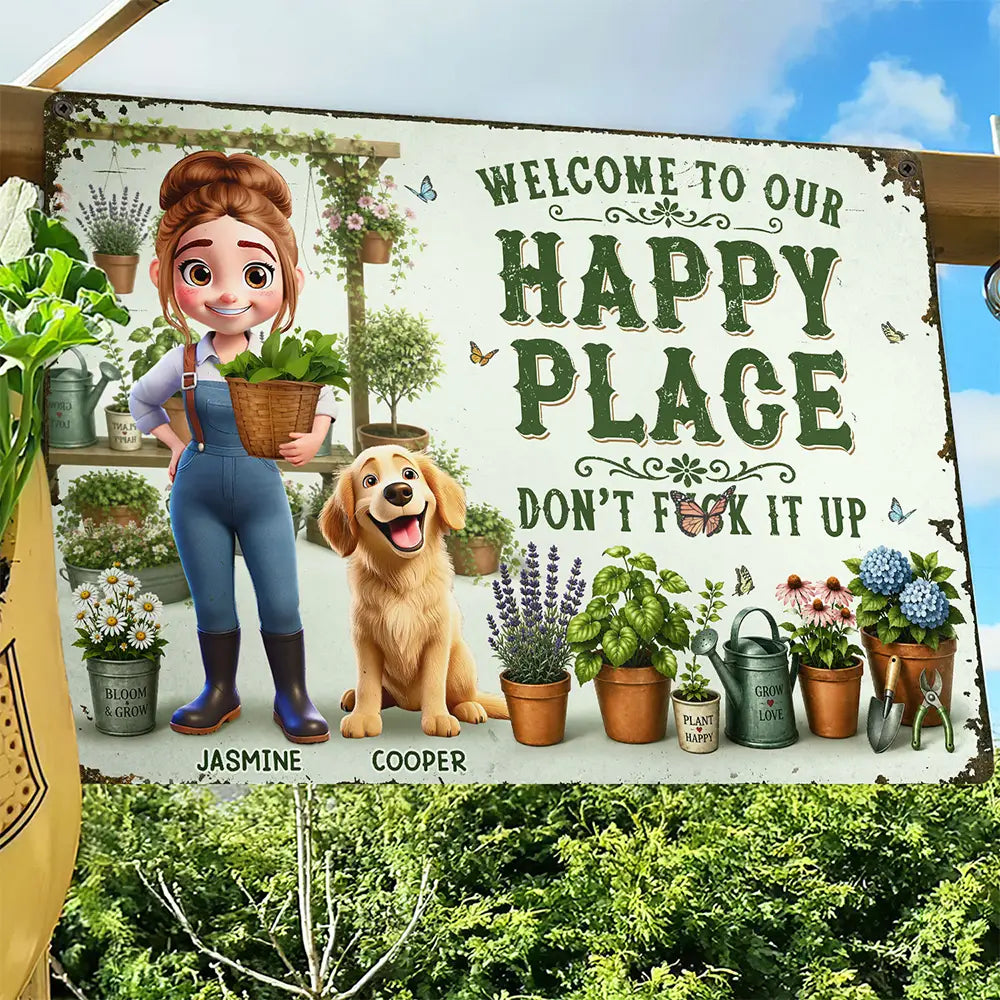 Humorous,Gardening,Gift For Yourself,Summer,Vector - This Is Our Happy Place Garden - Personalized Classic Metal Signs