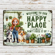 Humorous,Gardening,Gift For Yourself,Summer,Vector - This Is Our Happy Place Garden - Personalized Classic Metal Signs