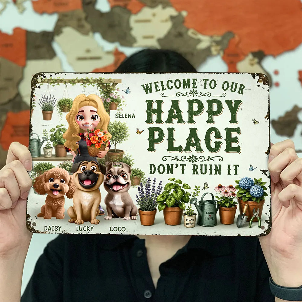 Humorous,Gardening,Gift For Yourself,Summer,Vector - This Is Our Happy Place Garden - Personalized Classic Metal Signs