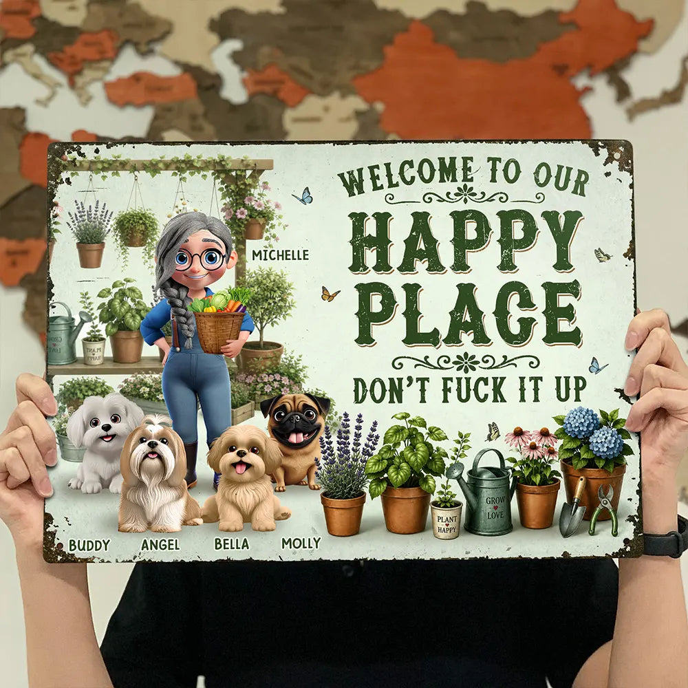 Humorous,Gardening,Gift For Yourself,Summer,Vector - This Is Our Happy Place Garden - Personalized Classic Metal Signs