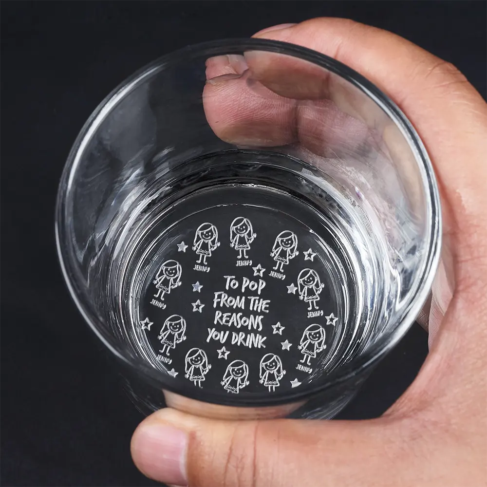 Gift For Father, Gift For Grandpa, Happy - To Dad From The Reasons You Drink Stick Figures - Personalized Engraved Whiskey Glass