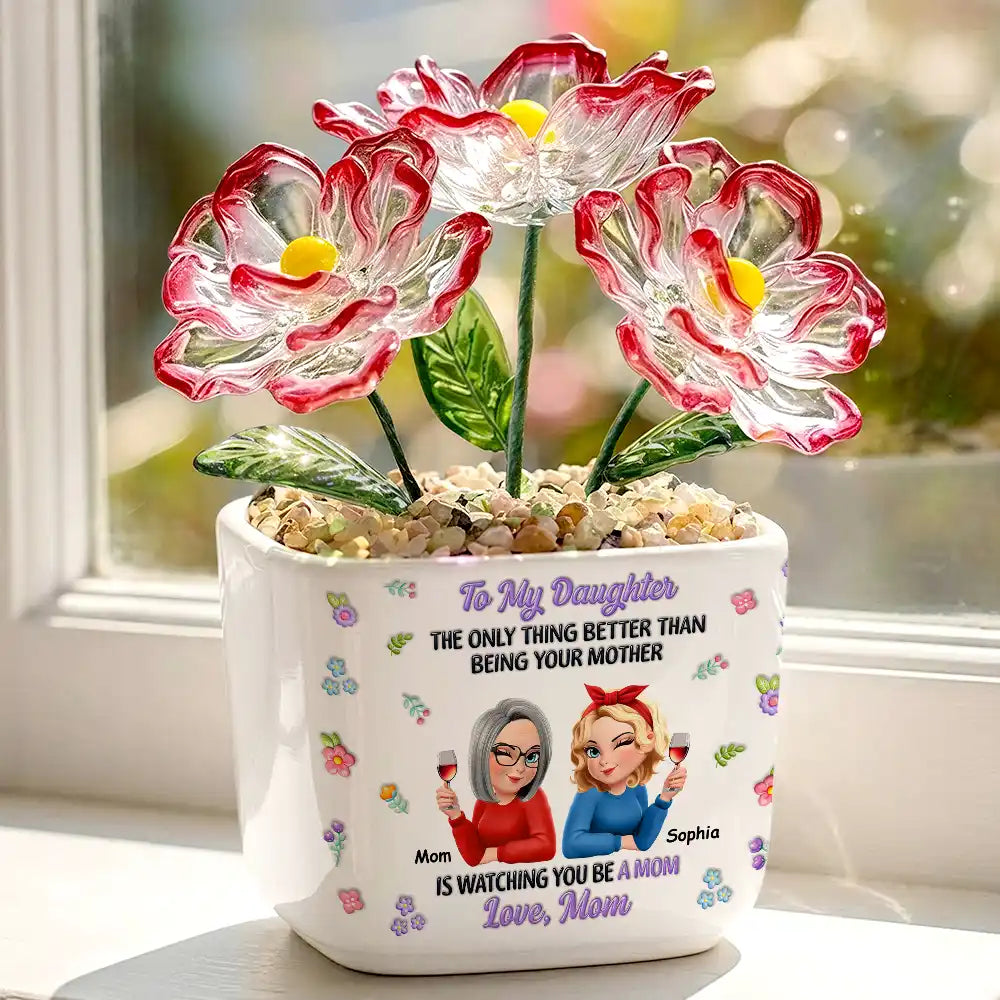 Mom - Daughters (Adult),Gift For Daughter,Love - To My Daughter Granddaughter - Personalized Glass Flower Plant Pot