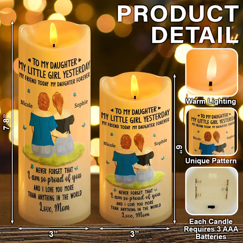 Gift For Mother,Gift For Daughter,Mom - Daughters (Adult),Happy - To My Daughter My Little Girl - Personalized Flameless LED Candle