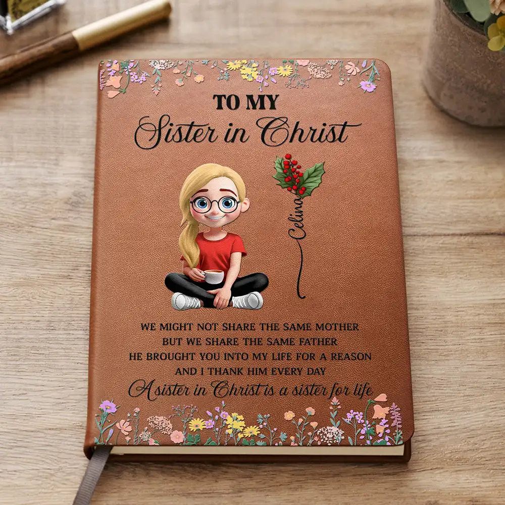 To My Sister In Christ - Personalized Leather Journal