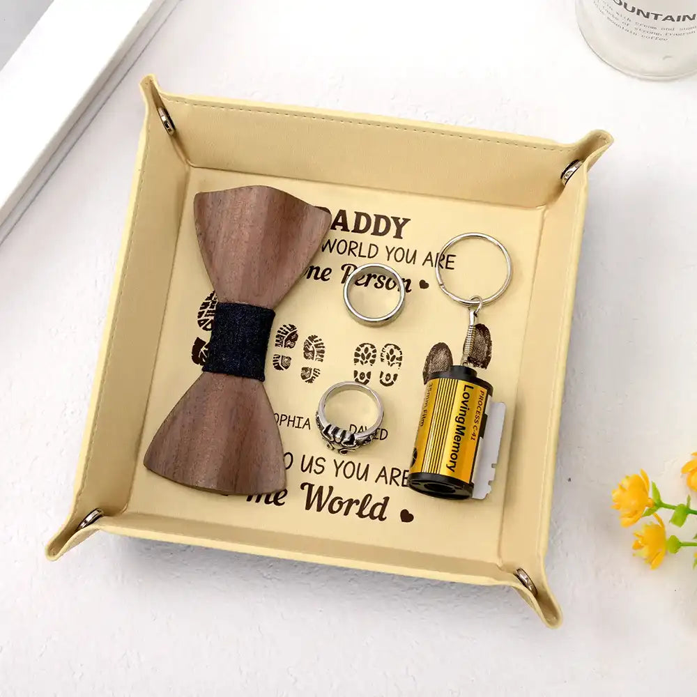 Gift For Father, Gift For Men, Gift For Husband, Happy, Gift For Yourself - To Us You Are The World - Personalized Leather Valet Tray