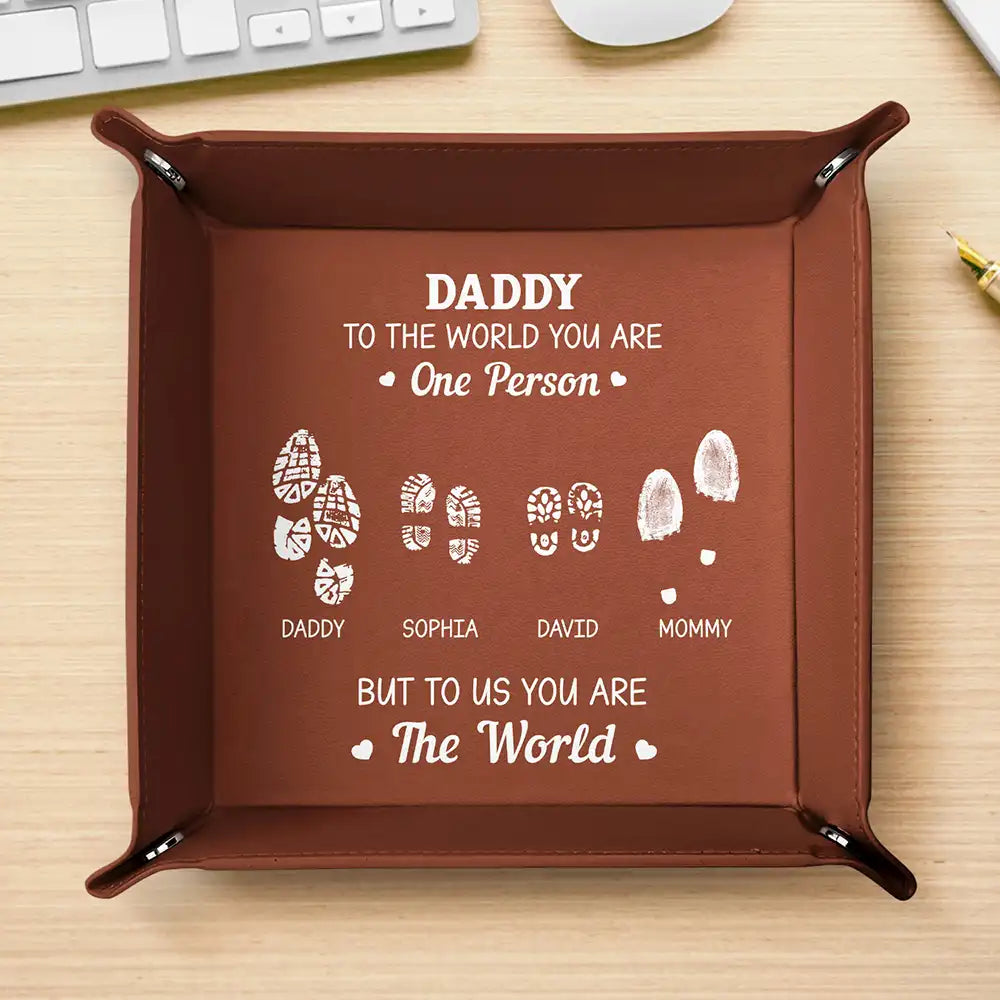 To Us You Are The World - Personalized Leather Valet Tray