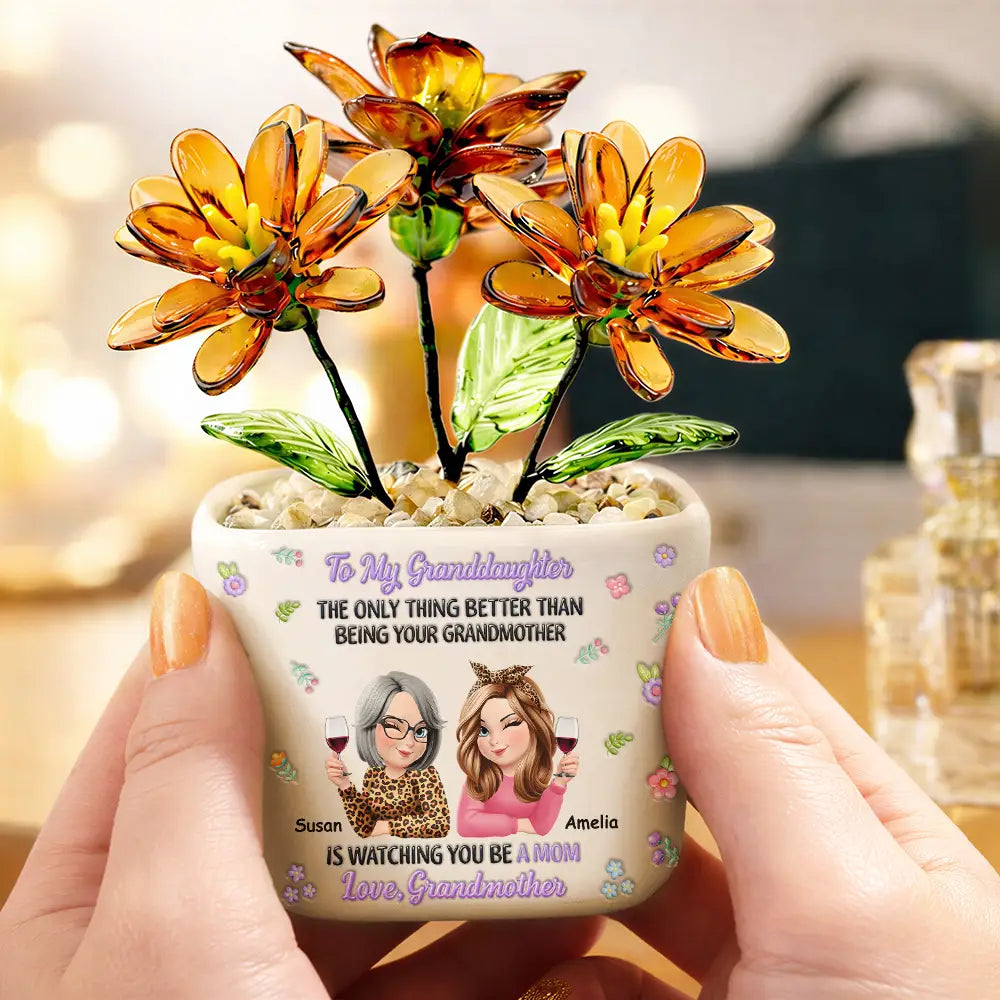 To My Daughter Granddaughter - Personalized Glass Flower Plant Pot