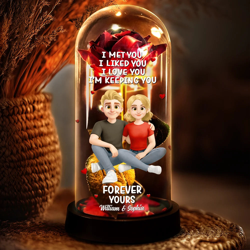 Gift For Couples,Gift For Wife,Gift For Girlfriend,LGBT,Love - Together And Forever Yours Sitting Couple 3D Effect - Personalized Everlasting Rose Dome Lamp