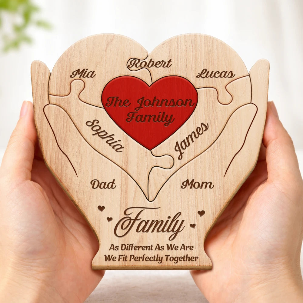Family,Parents,Happy,Non-Eng,Grateful - Together We Make A Family - Personalized Custom Shaped Wooden Puzzle