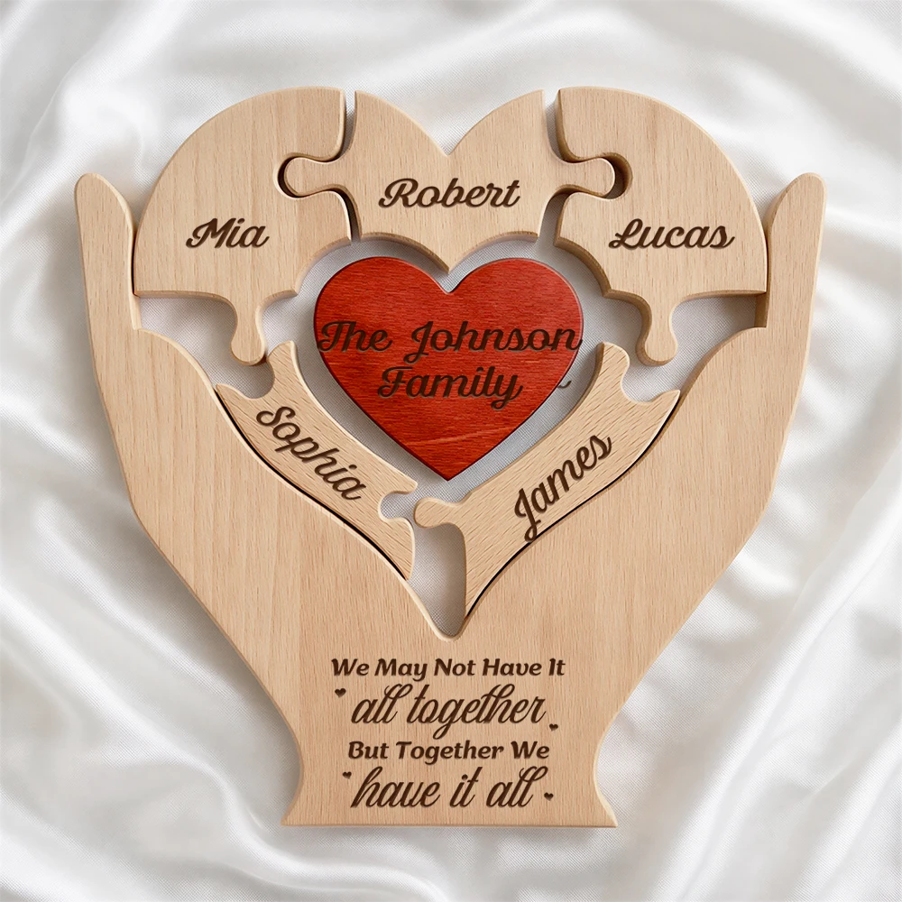 Family,Parents,Happy,Non-Eng,Grateful - Together We Make A Family - Personalized Custom Shaped Wooden Puzzle