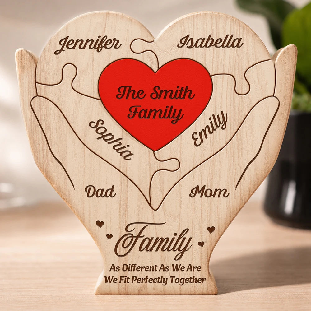Family,Parents,Happy,Non-Eng,Grateful - Together We Make A Family - Personalized Custom Shaped Wooden Puzzle