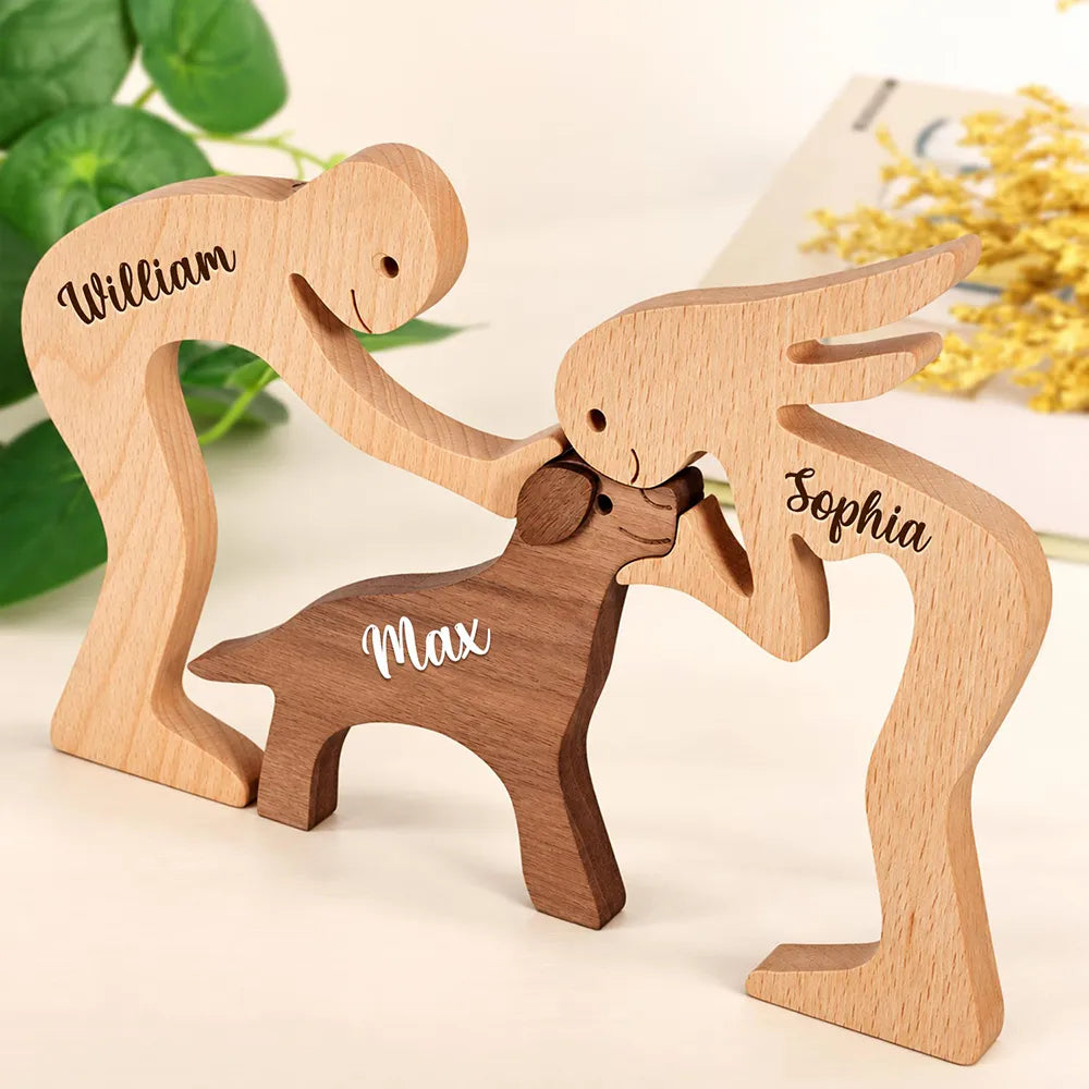 Pet Couple,First Christmas,Sentimental,Pet Lovers,Gift For Couples,Custom Text - Together We Make A Family Dog Lover Wooden Pet Carvings Desk Figurine Sympathy Remembrance - Personalized Wood Sculpture Table Ornament