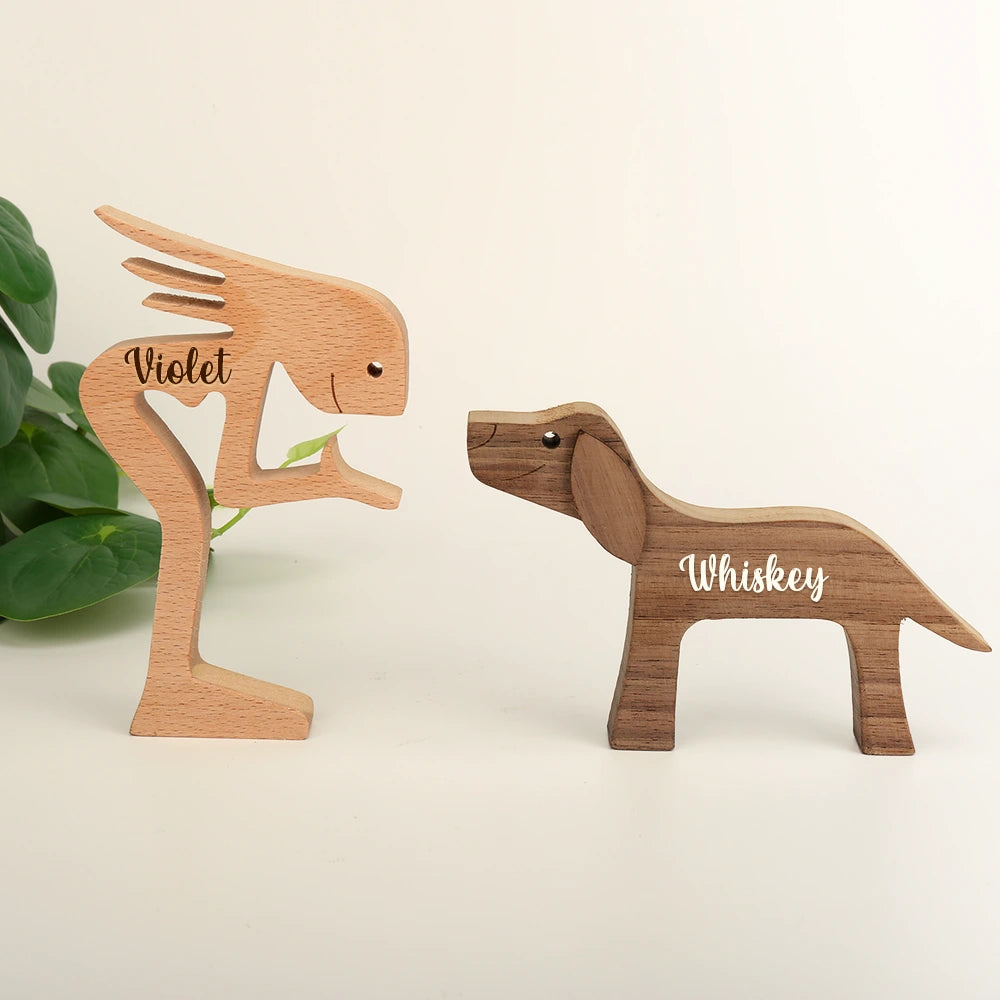 Pet Couple,First Christmas,Sentimental,Pet Lovers,Gift For Couples,Custom Text - Together We Make A Family Dog Lover Wooden Pet Carvings Desk Figurine Sympathy Remembrance - Personalized Wood Sculpture Table Ornament