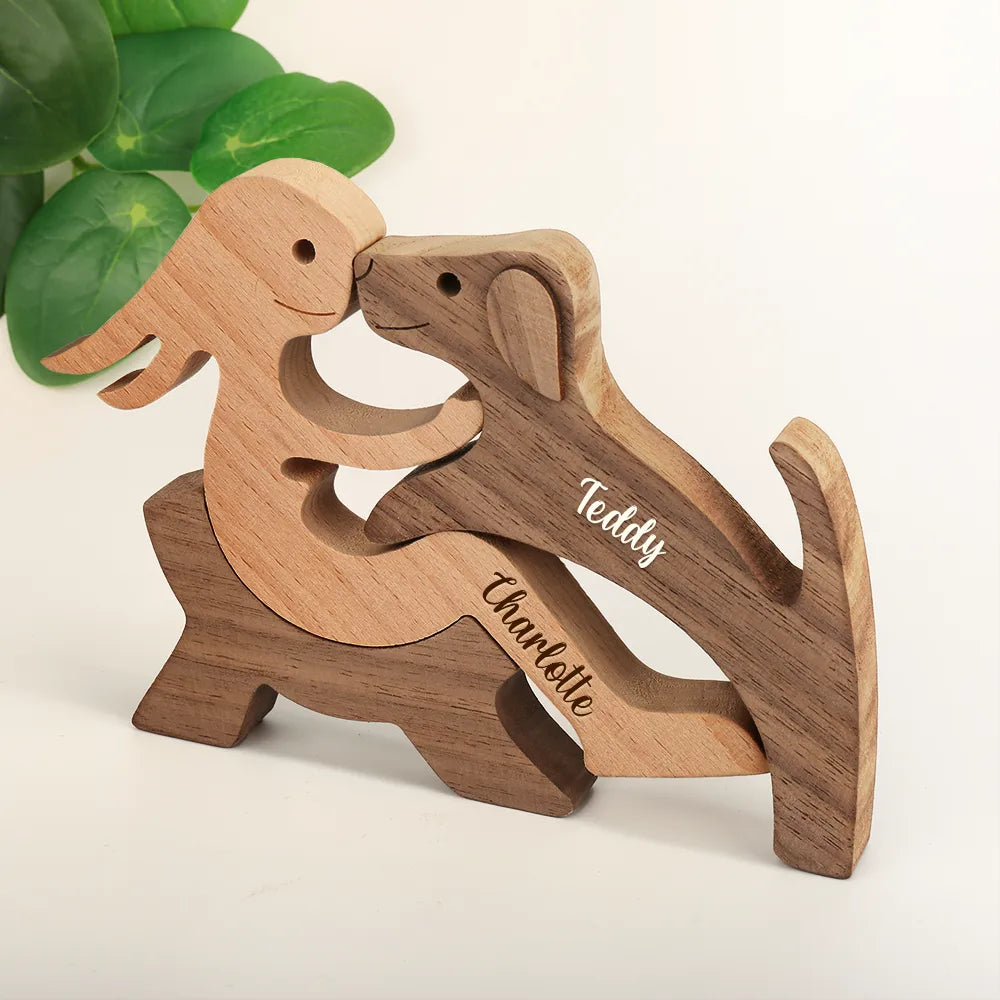 Pet Couple,First Christmas,Sentimental,Pet Lovers,Gift For Couples,Custom Text - Together We Make A Family Dog Lover Wooden Pet Carvings Desk Figurine Sympathy Remembrance - Personalized Wood Sculpture Table Ornament
