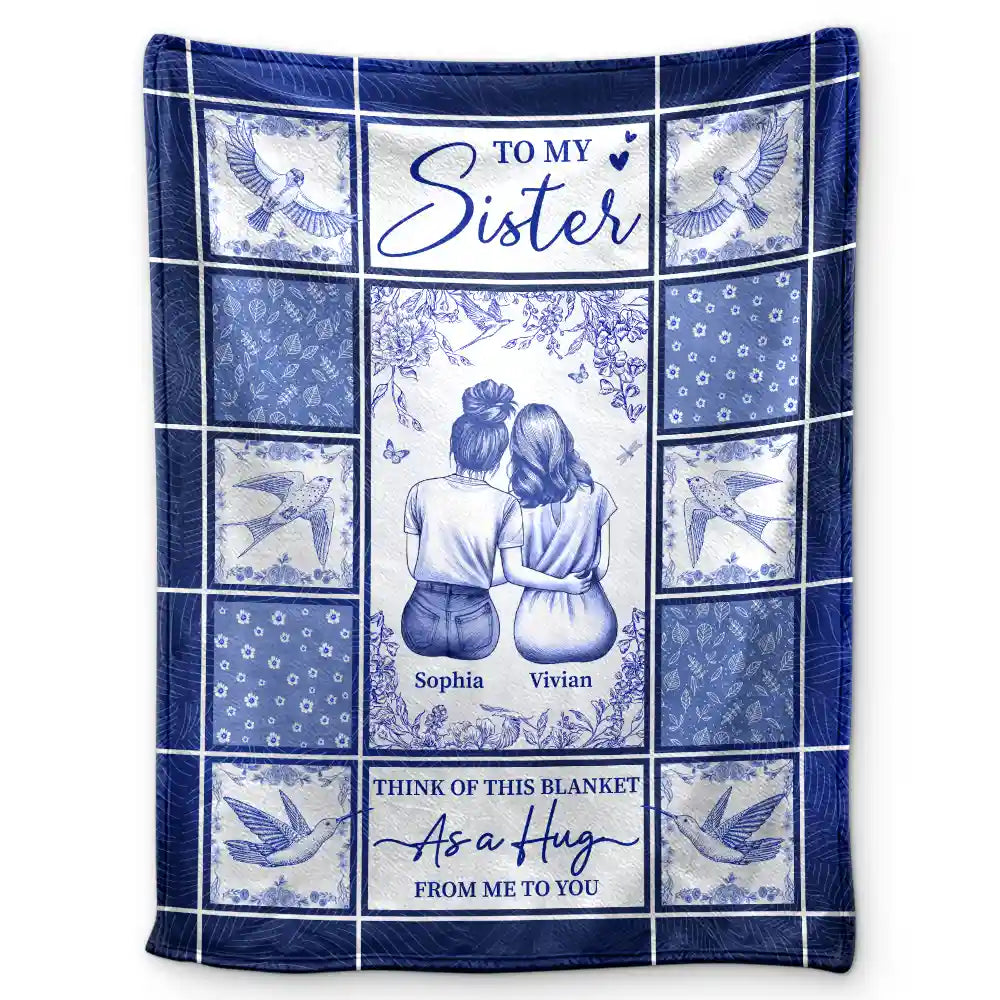 Toile De Jouy A Hug From Me - Personalized Fleece Blanket, Sherpa Blanket