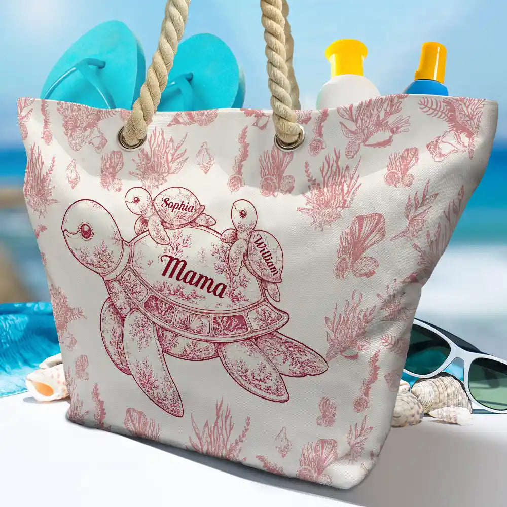 Gift For Grandma,Summer,Grateful,Icon - Toile De Jouy Sea Turtle - Personalized Beach Bag