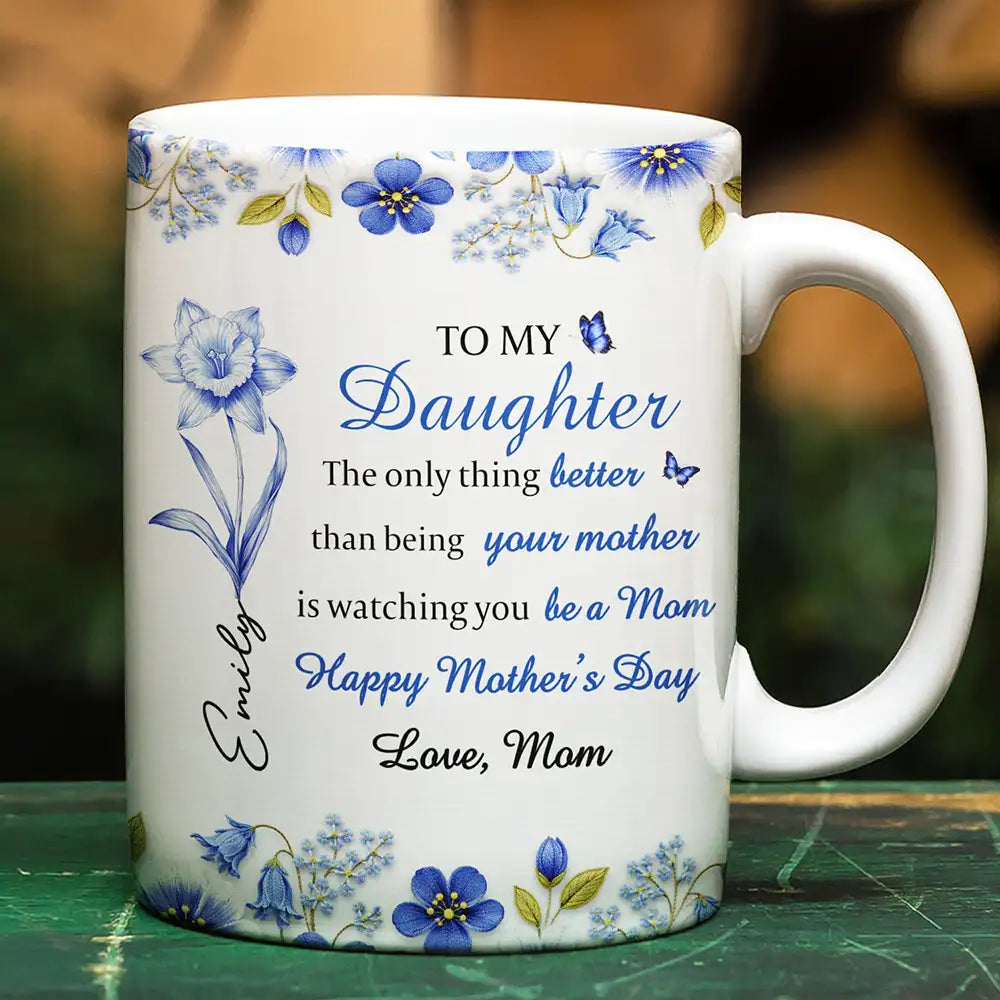 Toile Birth Flower Watching You Be A Mom - Personalized White Edge-to-Edge Mug