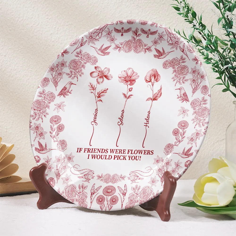Gift For Yourself,Gift For Women,Gift For Bestie,Old Best friends,Love - Toile De Jouy Birth Flower Grow An Old Friend - Personalized Ceramic Plate