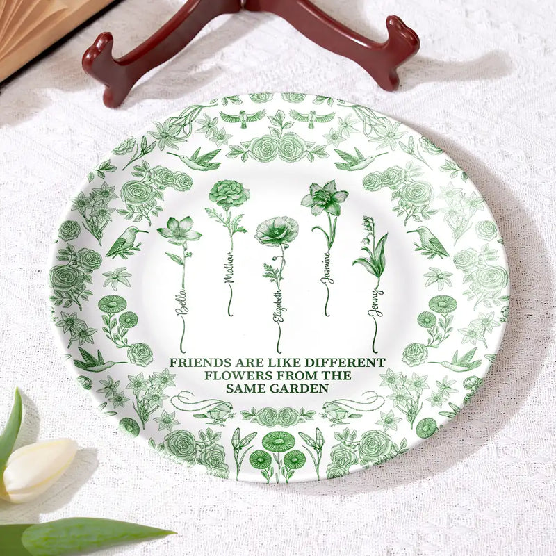 Gift For Yourself,Gift For Women,Gift For Bestie,Old Best friends,Love - Toile De Jouy Birth Flower Grow An Old Friend - Personalized Ceramic Plate