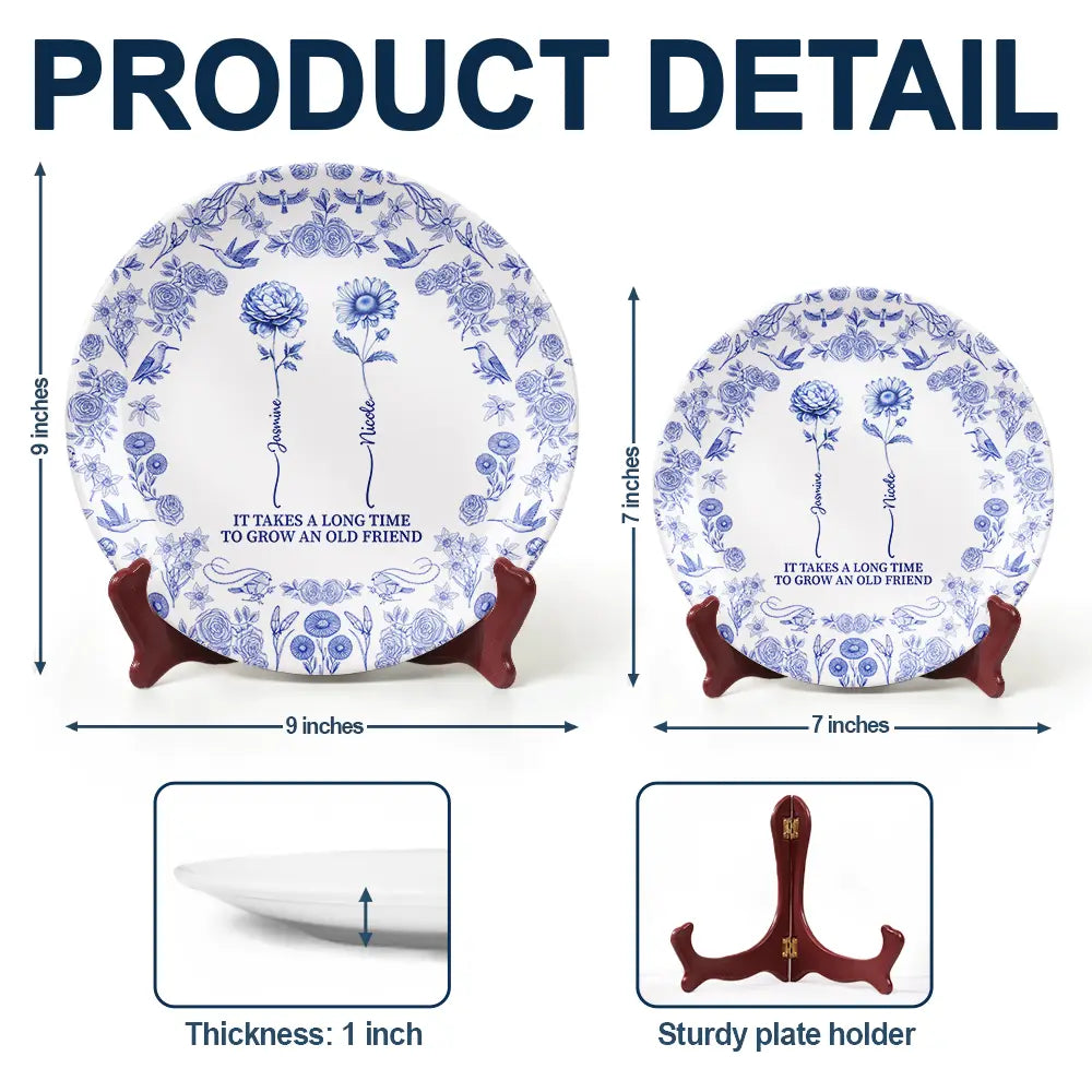 Gift For Yourself,Gift For Women,Gift For Bestie,Old Best friends,Love - Toile De Jouy Birth Flower Grow An Old Friend - Personalized Ceramic Plate