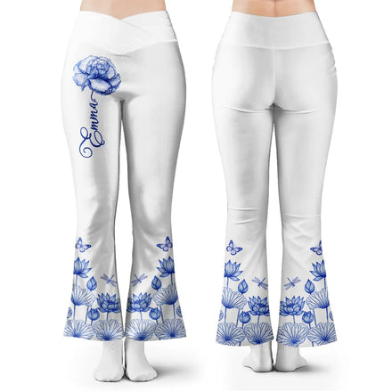 Toile De Jouy Birth Month Flower - Personalized Leggings
