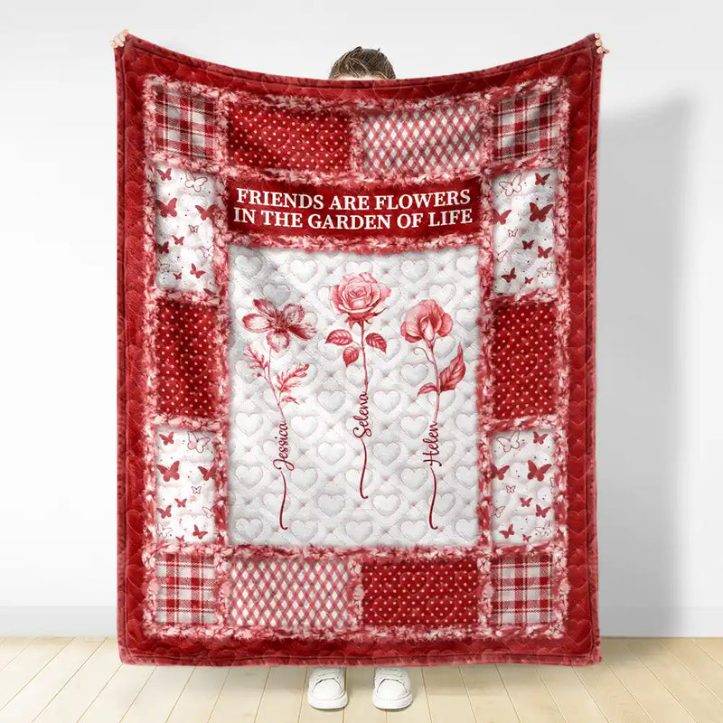 Gift For Women,Gift For Bestie,Old Best friends,Love - Toile De Jouy Birth Month Flower Grow An Old Friend - Personalized Fleece Blanket, Sherpa Blanket