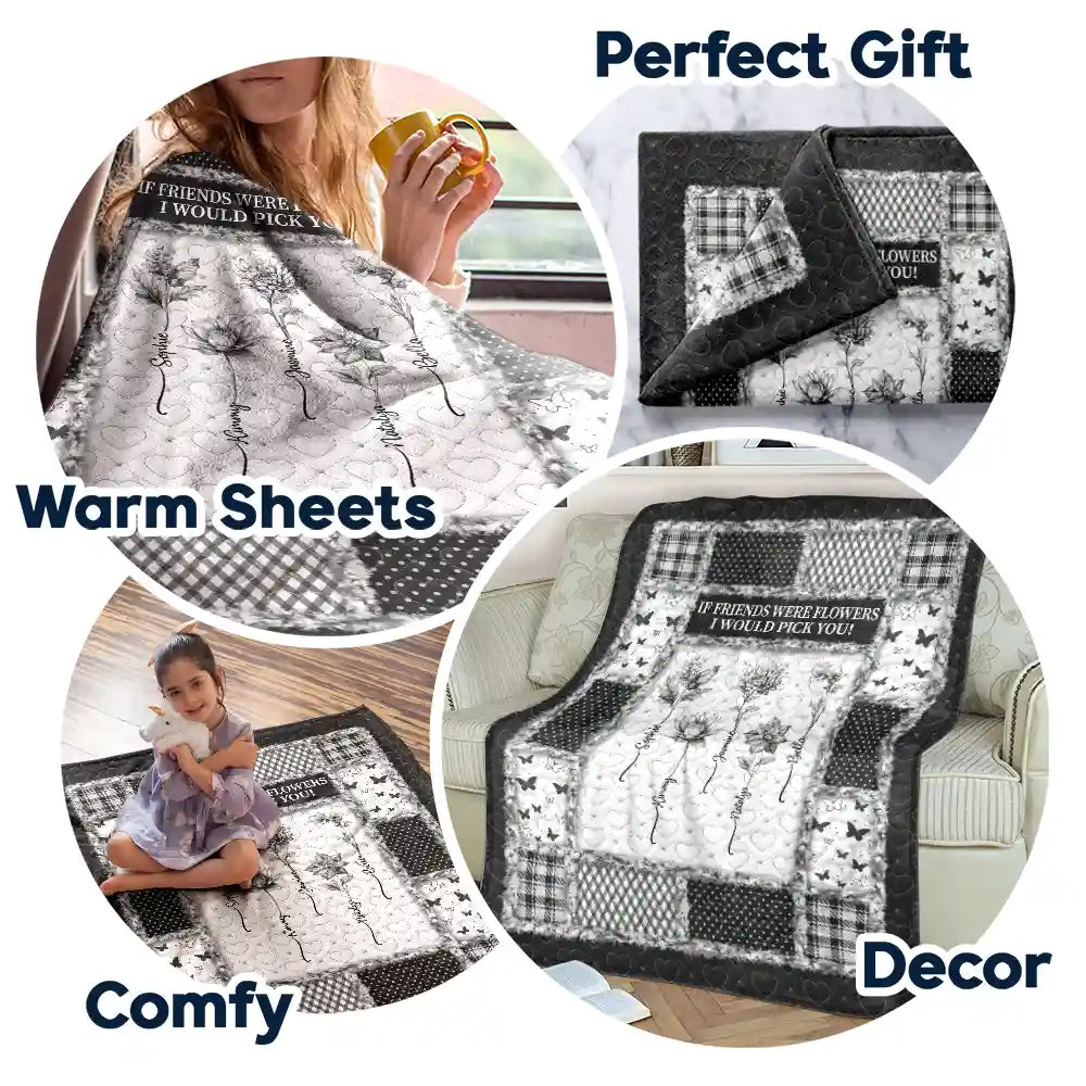 Gift For Women,Gift For Bestie,Old Best friends,Love - Toile De Jouy Birth Month Flower Grow An Old Friend - Personalized Fleece Blanket, Sherpa Blanket