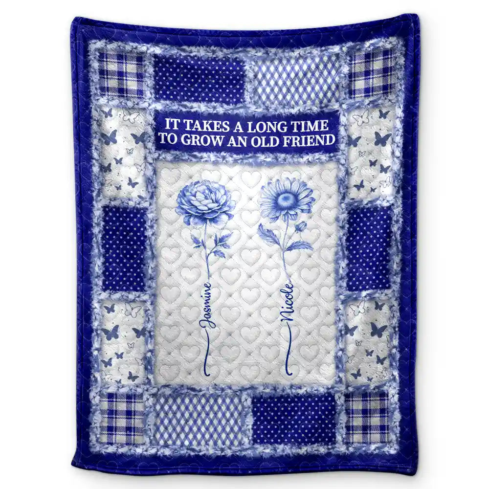 Toile De Jouy Birth Month Flower Grow An Old Friend - Personalized Fleece Blanket, Sherpa Blanket