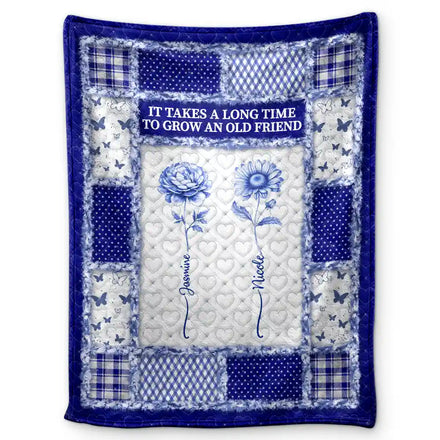 Toile De Jouy Birth Month Flower Grow An Old Friend - Personalized Fleece Blanket, Sherpa Blanket