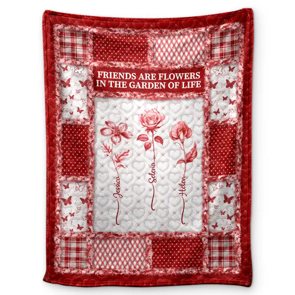 Gift For Women,Gift For Bestie,Old Best friends,Love - Toile De Jouy Birth Month Flower Grow An Old Friend - Personalized Fleece Blanket, Sherpa Blanket