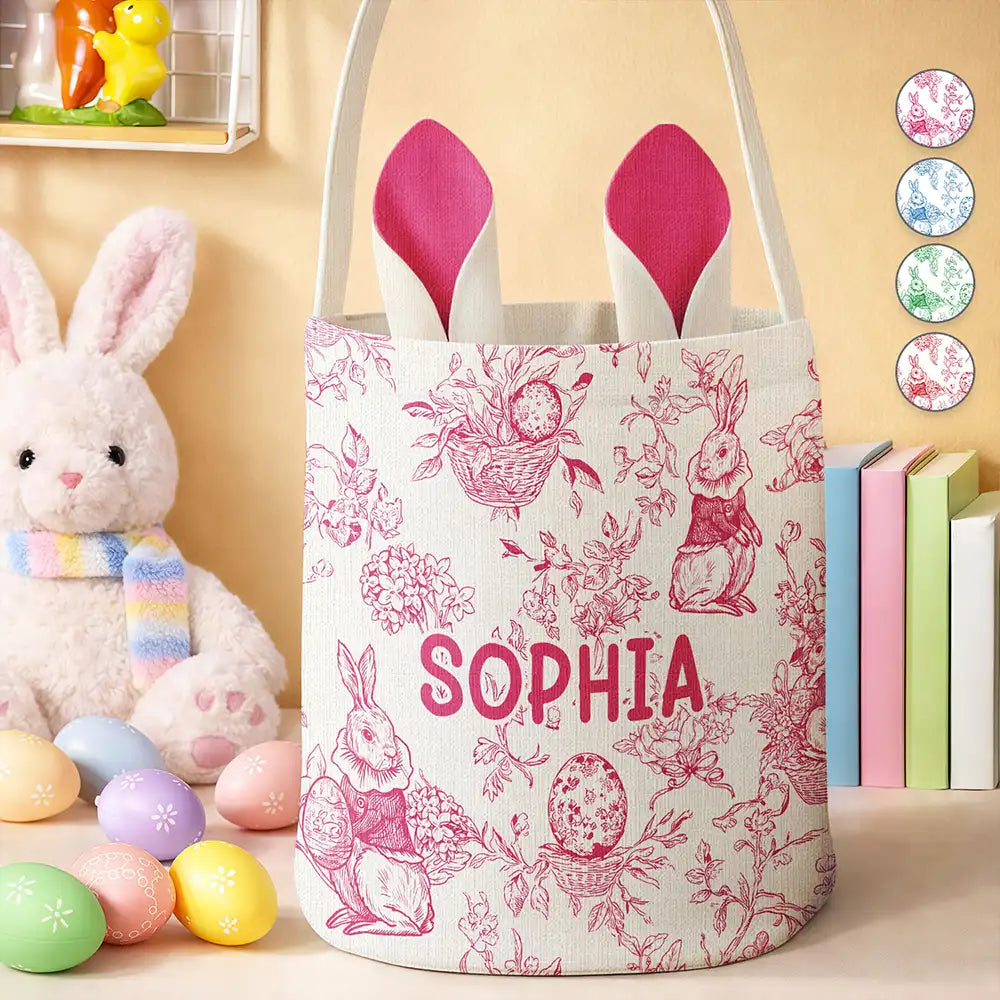 Toile De Jouy Bunny Pattern - Personalized Bunny Ears Bucket Bag
