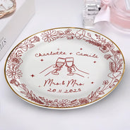Gift For Couples,Gift For Husband,Gift For Wife,Gift For Boyfriend,Gift For Girlfriend,Married ,Engaged,Wedding,Wedding Anniversary,Anniversary,Love - Toile De Jouy Engaged Married Couple Hands - Personalized Round Ring Dish