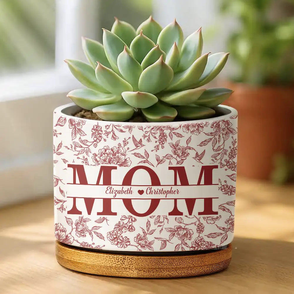 Gift For Mother,Gift For Grandma,Love - Toile De Jouy Mom Grandma Nana - Personalized Ceramic Plant Pot