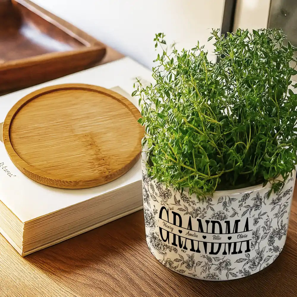 Gift For Mother,Gift For Grandma,Love - Toile De Jouy Mom Grandma Nana - Personalized Ceramic Plant Pot