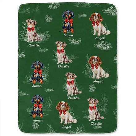 Toile De Jouy Red Bow Dog - Personalized Fleece Blanket, Sherpa Blanket