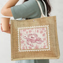 Gift For Grandma, Summer, Adorable, Icon - Toile De Jouy Sea Turtle - Personalized Jute Beach Bag
