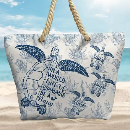 Toile De Jouy World Full Of Grandmas - Personalized Beach Bag