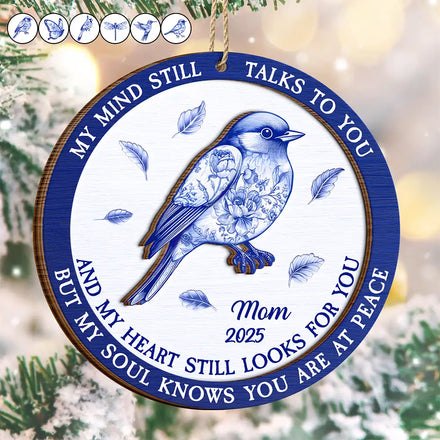 Toile Memorial Bird My Mind Still Talks To You - Personalized 2-Layered Wooden Ornament