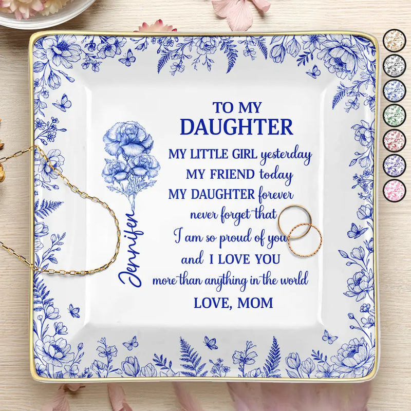 Icon,Gift For Daughter,Gift For Women,Happy,Gift For Grandkids - Toile Birth Flower My Daughter Forever - Personalized Ring Dish
