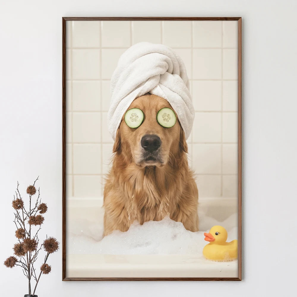 Custom Photo, Art Design, Pet Lovers, Humorous, Photo - Funny Bathroom Pet - Custom Photo Funny Bathroom Pet Toilet Dog Cat - Personalized Poster