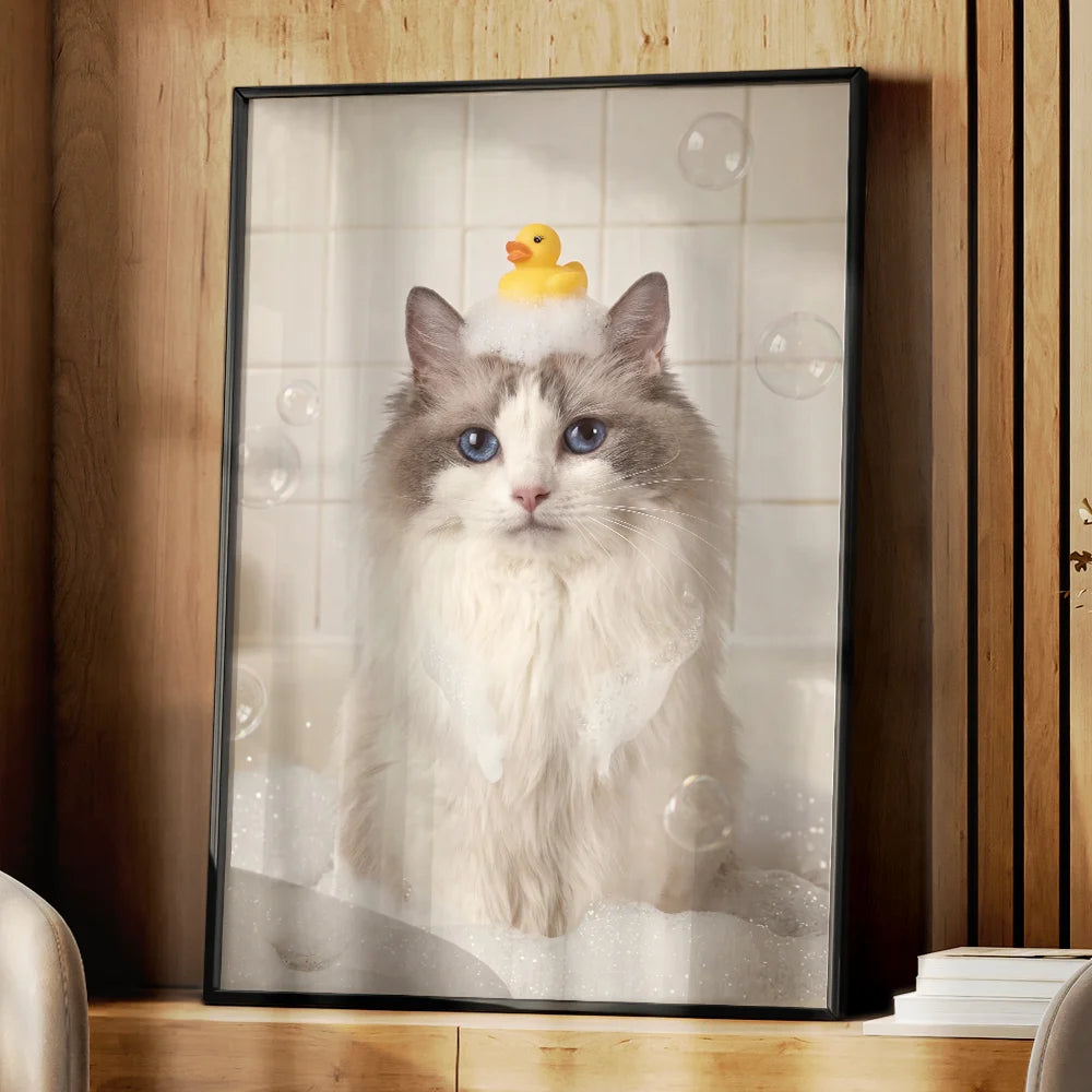 Custom Photo, Art Design, Pet Lovers, Humorous, Photo - Funny Bathroom Pet - Custom Photo Funny Bathroom Pet Toilet Dog Cat - Personalized Poster