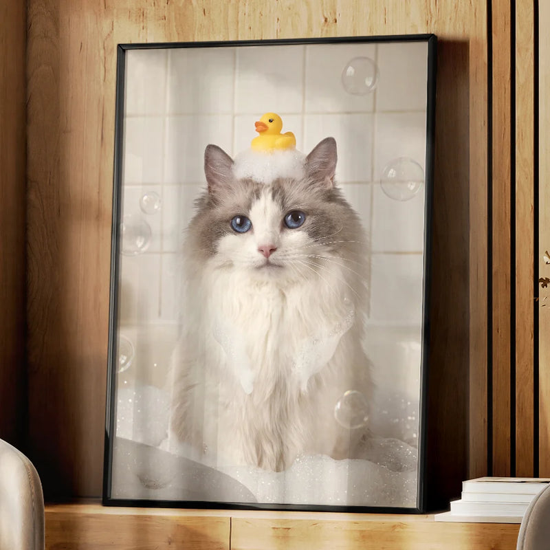 Custom Photo, Art Design, Pet Lovers, Humorous, Photo - Funny Bathroom Pet - Custom Photo Funny Bathroom Pet Toilet Dog Cat - Personalized Poster