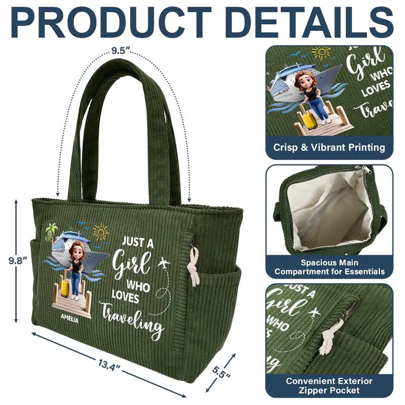 Happy,Gift For Wife,Gift For Girlfriend,Gift For Yourself,Gift For Women,Gift For Aunt,Gift For Mother,Gift For Grandma,Gift For Daughter,Gift For Sisters,Gift For Bestie,Cruising,Travel - Travel All My Cruise Crap - Personalized Corduroy Tote Bag
