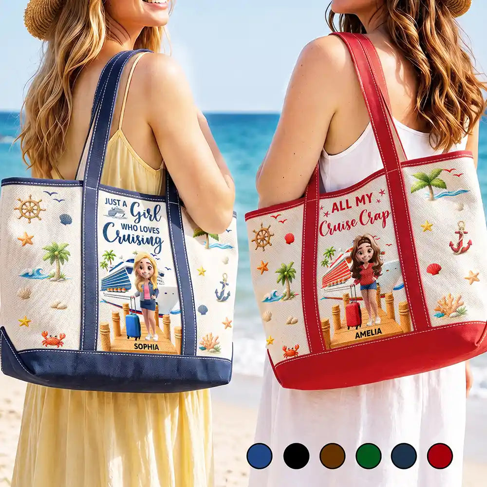 Cruising,Gift For Yourself,Gift For Women,Vector,Happy - Travel All My Cruise Crap - Personalized Fabric Tote Bag